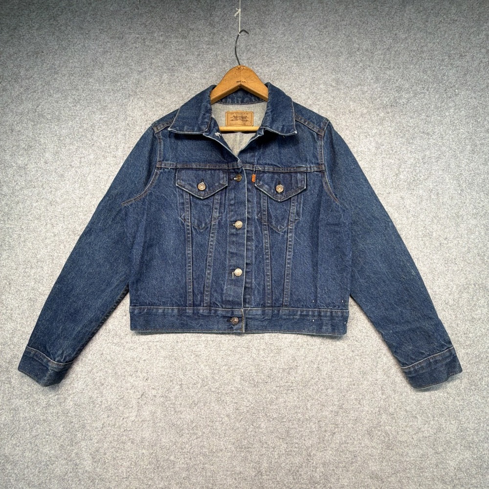 Vintage Levis 76001 0214 Trucker Jacket Womens L Made in USA Orange Tab